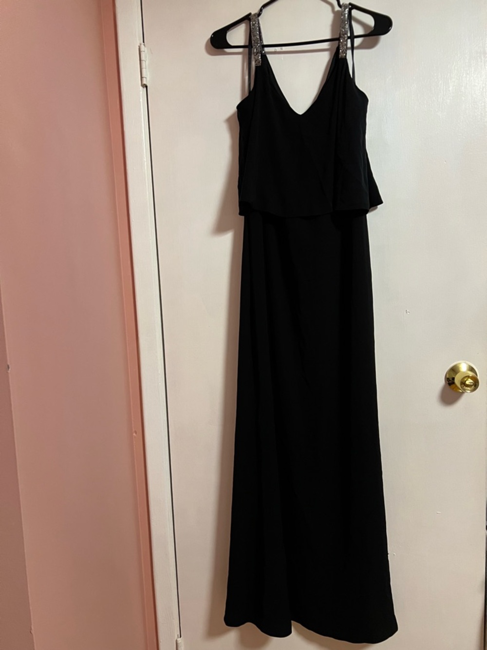 Ralph Lauren Elegant Black Sleeveless Evening Gown with Embellished Straps Sz 6